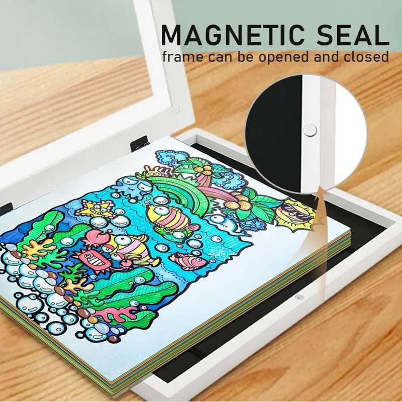 Children Art Frames Magnetic Front Open Artwork Storage Rack For