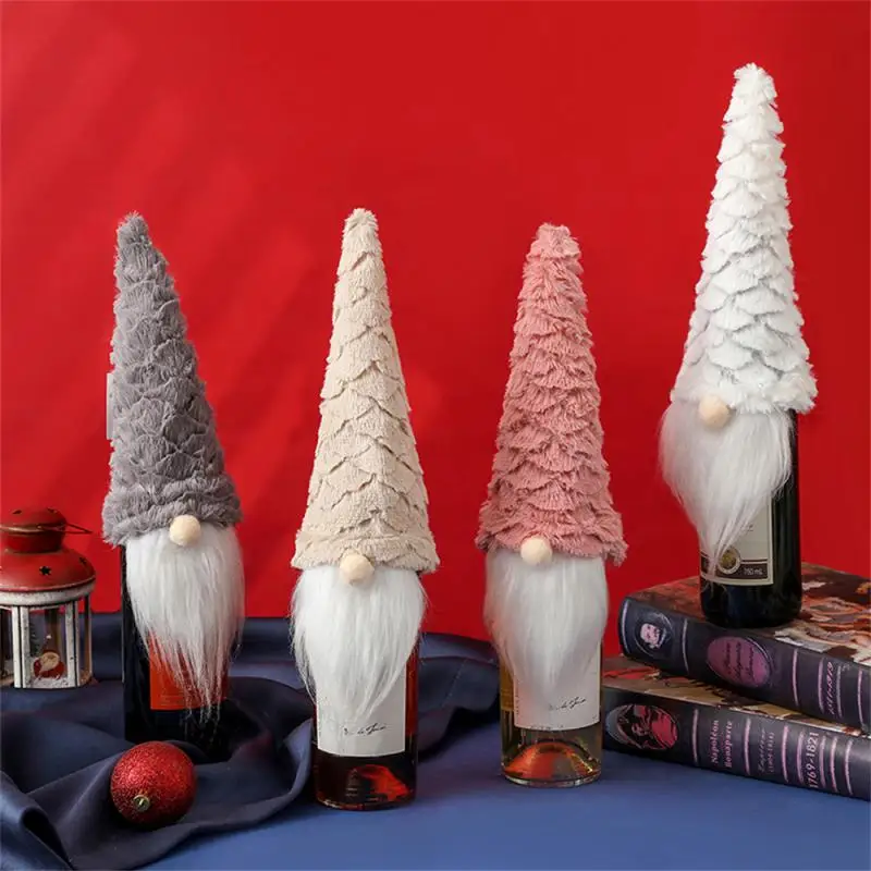 Christmas Wine Bottle Cover Cute Gnome Faceless Doll Champagne Bottle Cover Xmas New Year Dinner Decoration