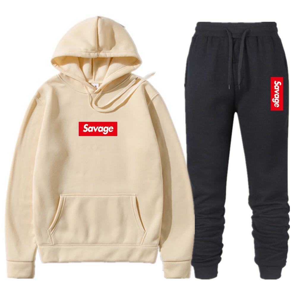Savage Conjunto de sudadera con capucha y forro polar para hombre, traje de entrenamiento Broek, ropa chándal|Conjuntos para hombres| -
