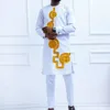 2024 Luxury Men's Suit Set Kaunda Suit Tuxedo Outfits Pocket Top Pants African Ethnic Wedding Gentleman 2pcs Sets Suit Outfits 3