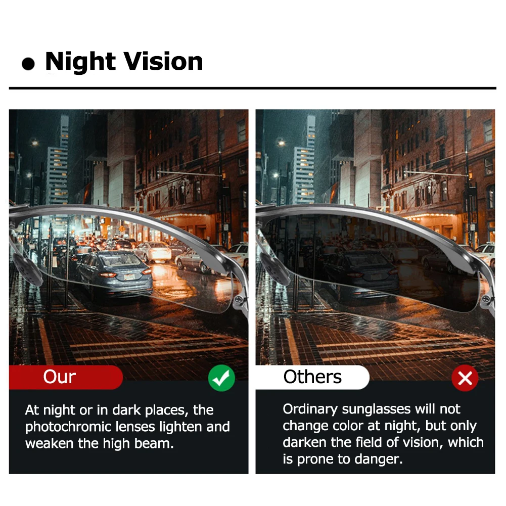 Polarized Photochromic Night Vision Driving Anti glare Sunglasses Universal Chameleon Change Color Day Night