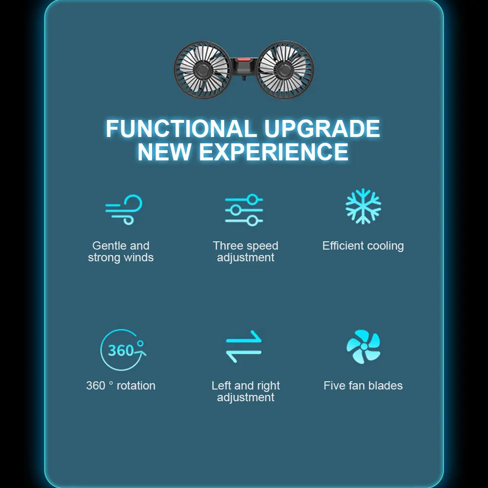 USB 5V Auto Cooler Fan Dual Head Car Suction Cup Fan 360 Degree Rotation Adjustable 3 Speeds Car Electrical Appliances