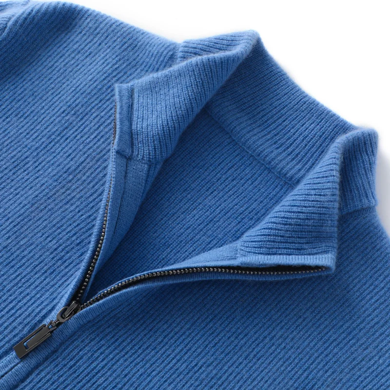 Wool DjzDsm Men's 100% Merino Wool Knitted Zipper cardigan Top Solid Color Stand Collar Long Sleeve Knitted Coat Autumn/Winter 2