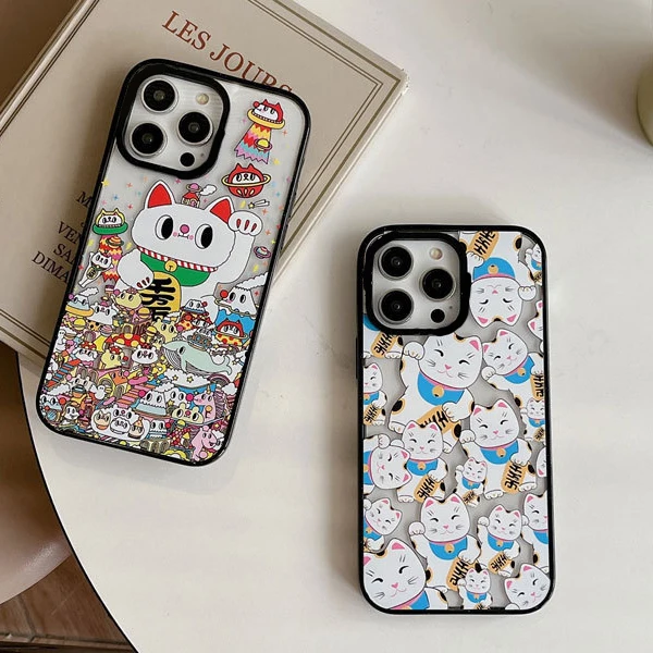 

2.0 Version Acrylic Upgrade Border Fortune Cat Phone Case Cover for IPhone 11 12 13 14 15 Pro Max Case for IPhone 15 Pro Max