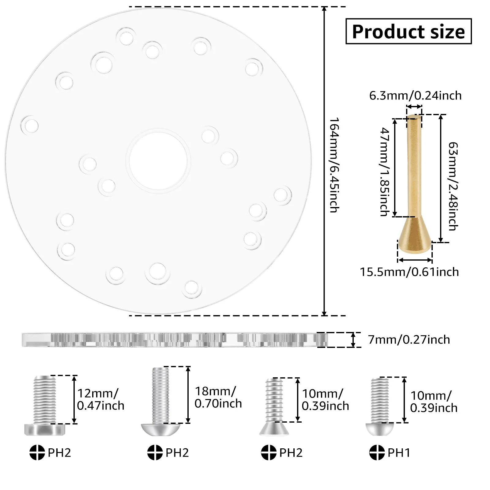 Router Universal Base Plate Acrylic With Centering Pin Screws For Trim ...