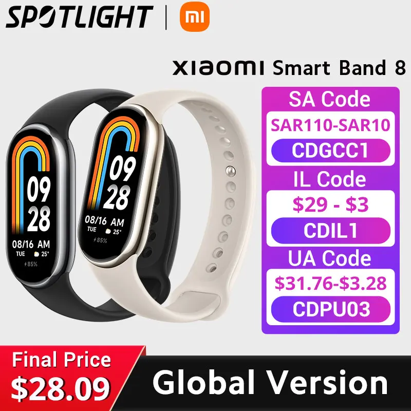 

[Мировая премьера] Глобальная версия Xiaomi Band 8 1,62 дюйма AMOLED Сверхдлительное время автономной работы 16 дней Смарт-браслет 150+ спортивных режимов