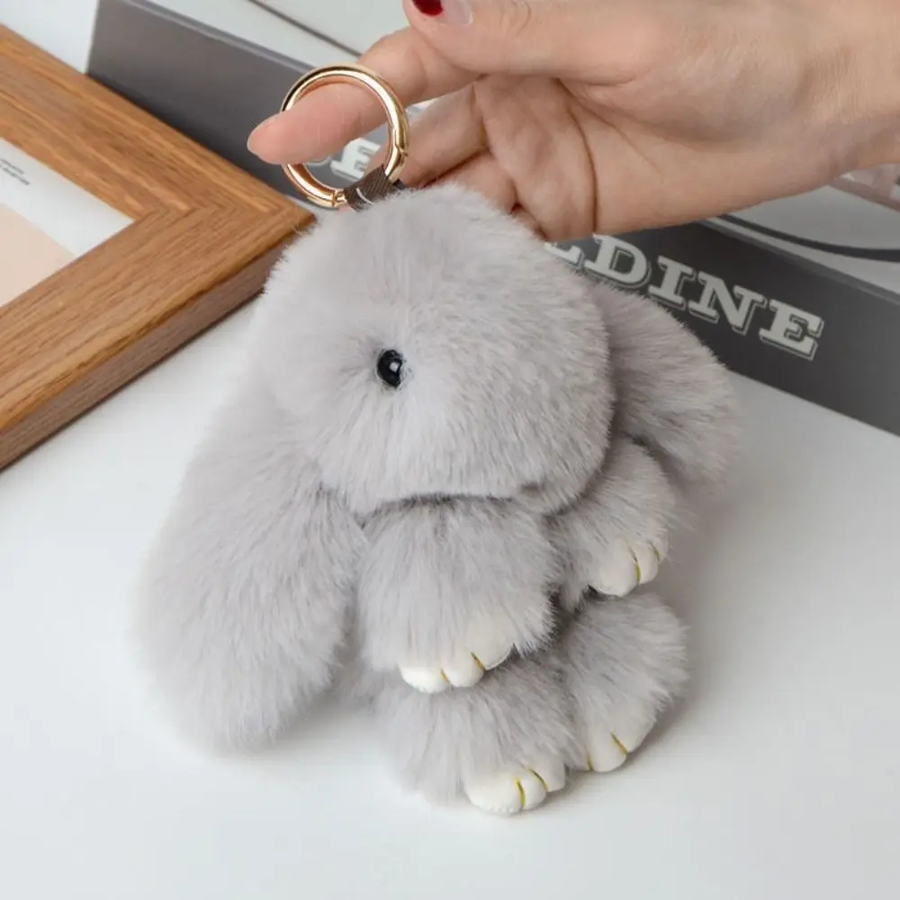Fur Pom Keyring Fashion Pluff Bunny Keychain Lovely Cute Play Dead Rabbit Doll 18cm Smooth Rabbit Fur Keychain Girlfriend