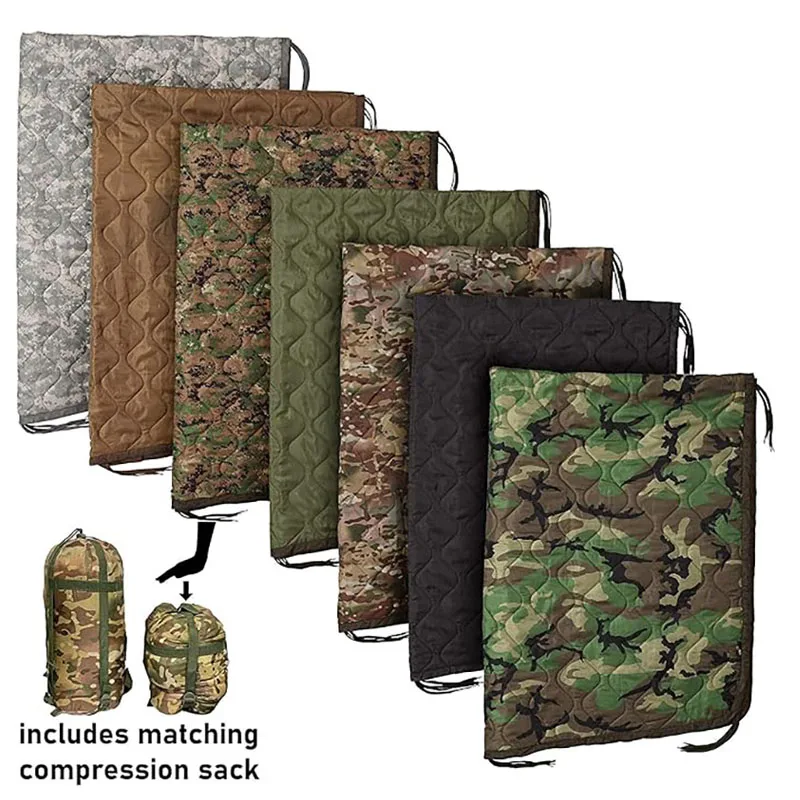 Tactical Sleeping Bag with Zipper, Blanket with Compression Bag, for Hiking, Outdoor Survival, Camping,Army Poncho Liner