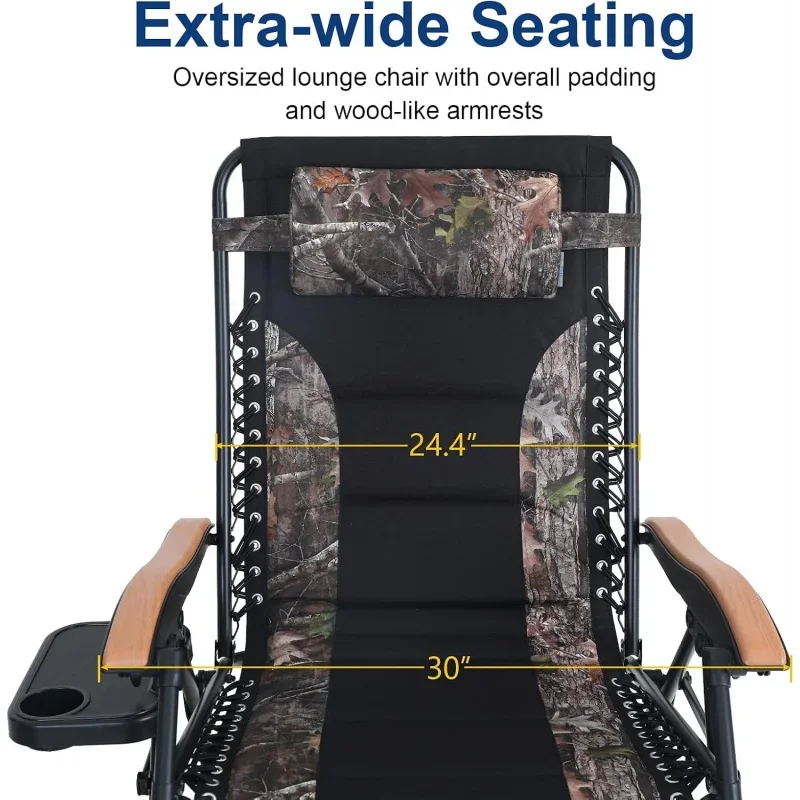 PHI VILLA Oversize Zero Gravity Chair 2, Padded Recliner, Patio Lounge Chair with Free Cup Holder,Support 350 LBS (Camoufla