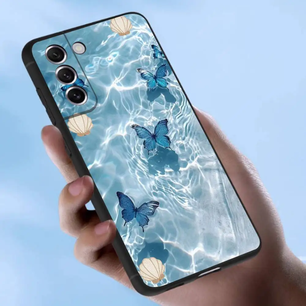 Blue Butterfly Ocean Waves TPU Soft Phone Case Cover