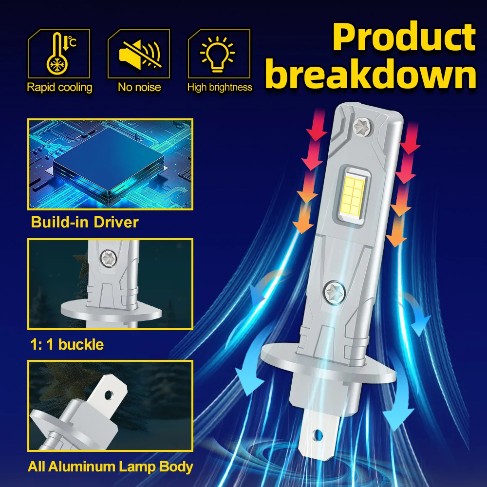 2PCS 22000LM H1 하이빔 LED 헤드라이트 캔버스 오류 없음 6000K 슈퍼 브라이트 12V 시트로엥 C4 피카소 / 그랜드 피카소 2007-2013용