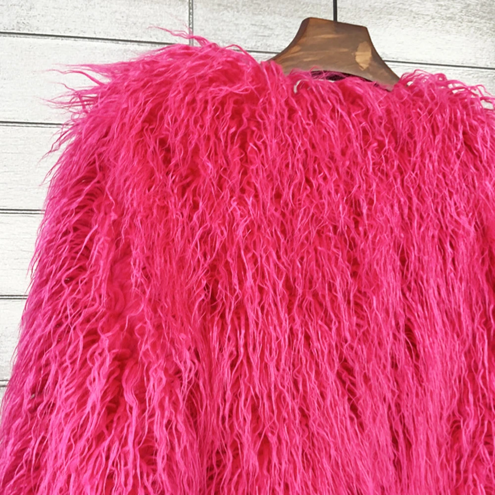 Fluffy Faux Fur Coat for Women Winter Jackets Female Long Sleeve Green Orange Sheep Fur Jacket Candy Color Festival Party Coats
