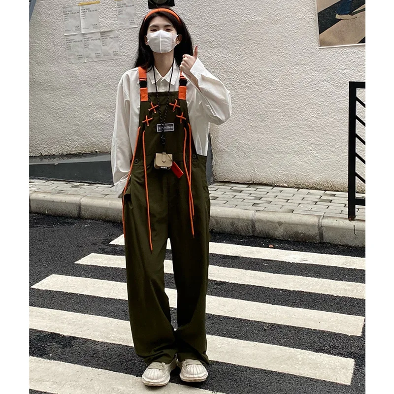 Women's Casual Suspender Overalls Vintage Fashion Straight Wide Leg Pants Tooling Style Baggy Mopping Trouser All Season new loose big size jumpsuit winter corduroy overalls for women romper casual wide leg baggy cargo pants vintage straps dungarees