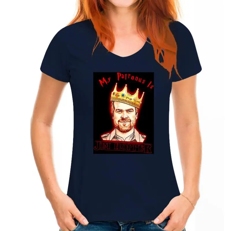 thumbnail image 1 of Camiseta Stranger tee Things My Patronus Is Jim Hopper, camiseta negra de algodón para hombre, tallas S-6XL, 1 of 5