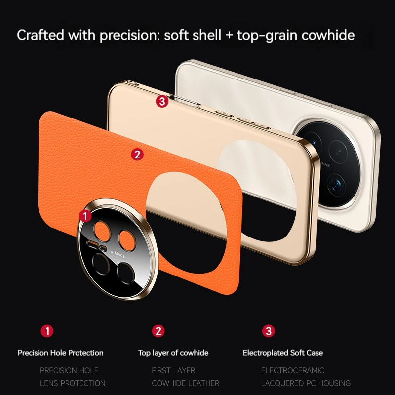Luxurious Leather Lychee Pattern Phone Case with Fully Wrapped Lens and Anti-Drop Protection