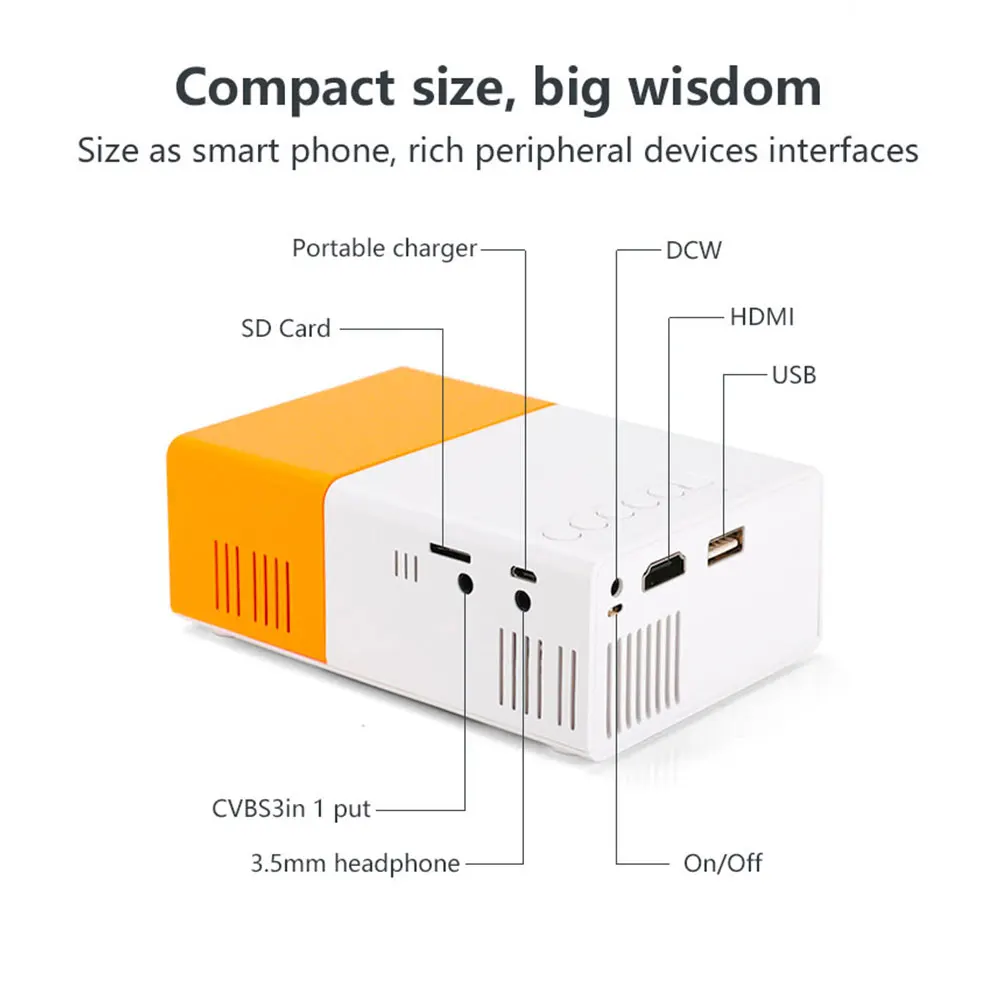 지지대 HDMI USB AV TF 카드 휴대용 미니 포켓 프로젝터, 홈 시어터용 야외 비디오 영화 프로젝터