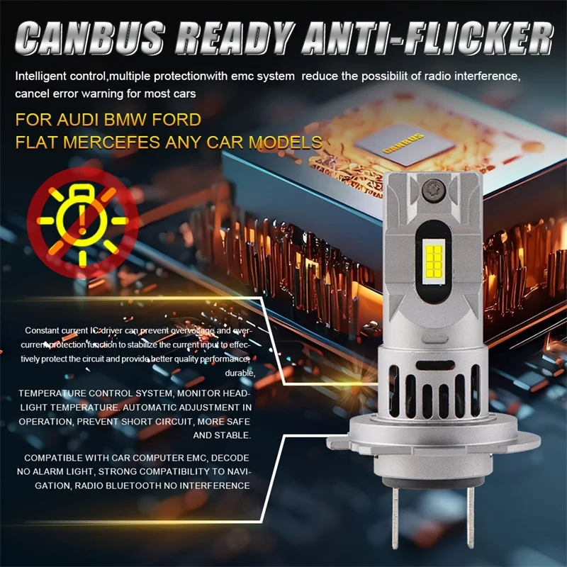 1500W Canbus H7 LED Car Headlights 1:1 Mini Size LED Bulb 6000K 4000000LM Auto Lamp Fog Light 9035 CSP Wireless Car With Fan