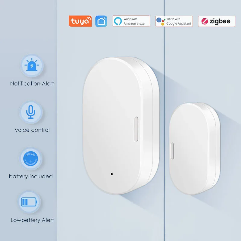 Tuya Zigbee 3.0 Smart Door & Window Sensor Open Close Alarm Built-in Brightness/Luminance Detector Works with Alexa Google Home