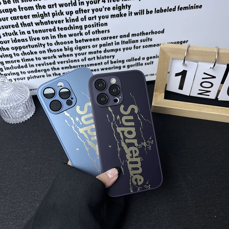 

Luxury Glass Cell Phone Case For iPhone 15 14 13 12 11 Pro Max Gold Plated Frosted