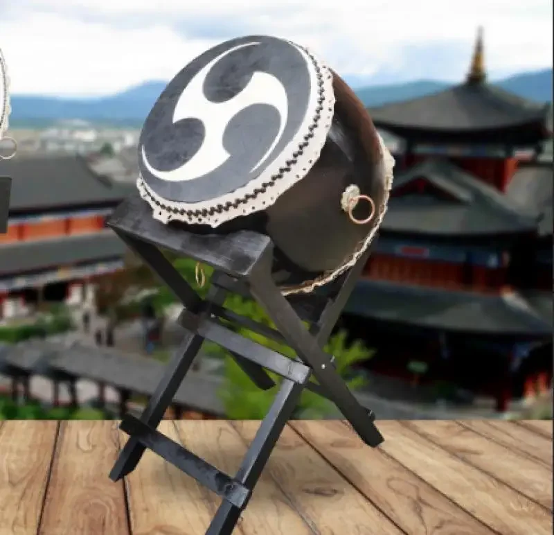 Japanese Taiko Wooden Drum with Stands Cow Leather Drum Japanese Taiji with Drumsticks Percussion Instrument