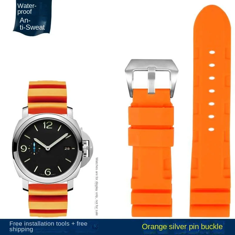 Cinturino In Silicone Impermeabile Per Orologi Panerai PAM441/359, 26mm, Fibbia In Acciaio, Nero