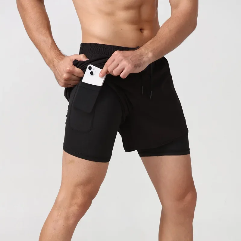 Trunks Men's Running Marathon Track Loose-Fit Quick-Dry Anti-Exposure Fitness Shorts Double-Layer Elastic Waist Sports Pants