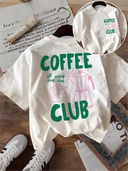 Coffee Club Letter Graphic Print T-Shirt Women Summer Fashion Short Sleeve Tee Retro Streetwear Ladies Top 1