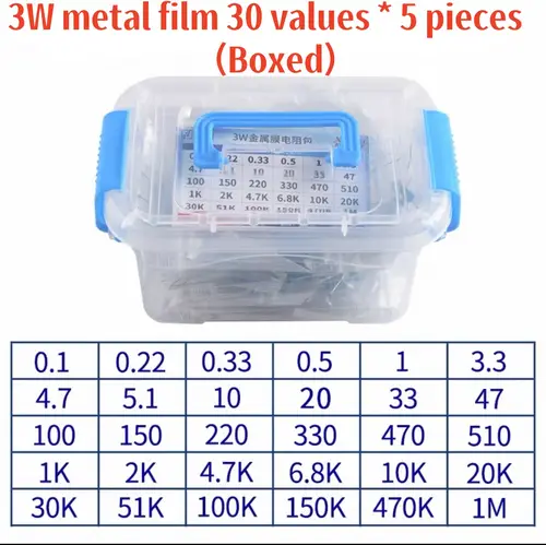 1/4W 1/2W 1W 2W 3W Resistor Set Resistance 1% 1/4W 1/2W 1W 2W 3W Metal Film Resistors Kit Ohm Electronic Components Kit - Image 11