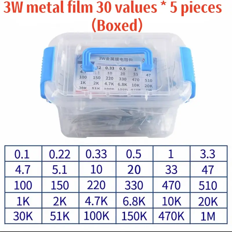 1/4W 1/2W 1W 2W 3W Resistor Set Resistance 1% 1/4W 1/2W 1W 2W 3W Metal Film Resistors Kit Ohm Electronic Components Kit - Image 11