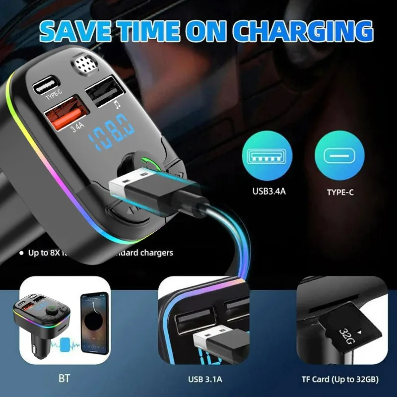 Car MP3 Player Fm Transmitter Wireless Bluetooth 5.0 Noise Reduction Audio Receiver Car Kit Handfree Dual USB Car