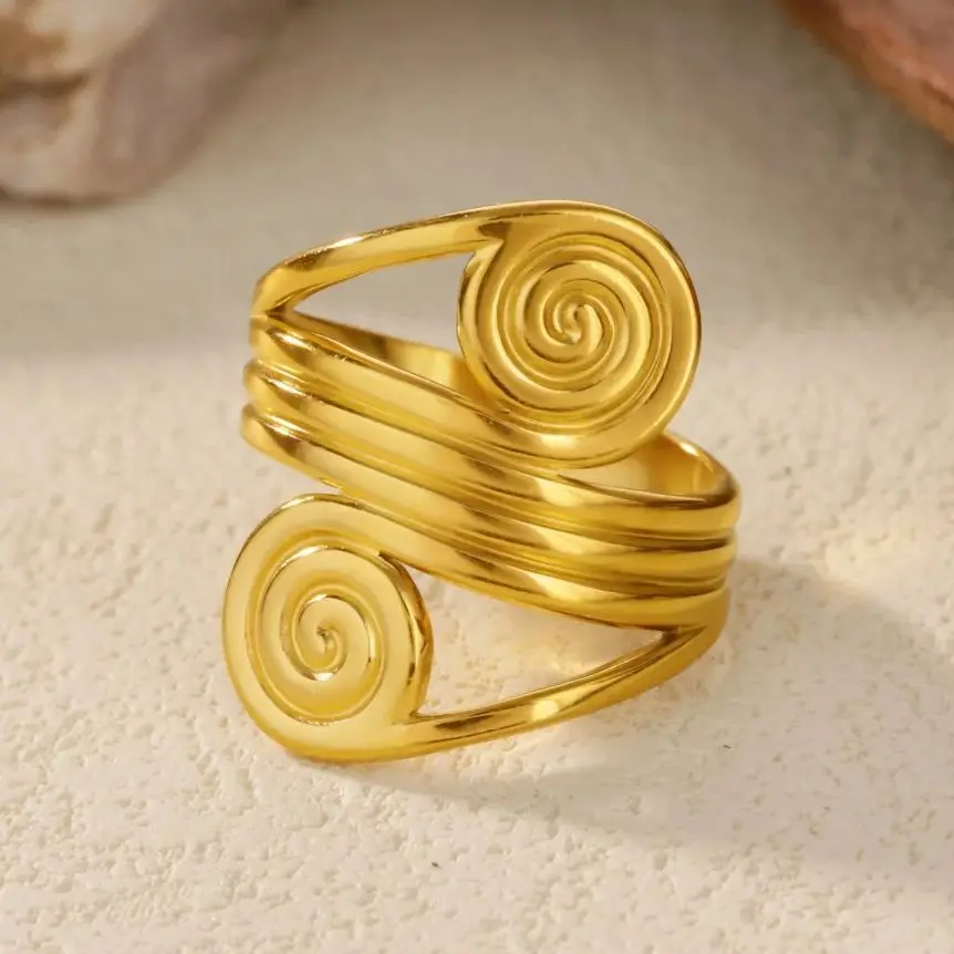Stainless Steel Geometric Double Threaded Adjustable Ring For Women