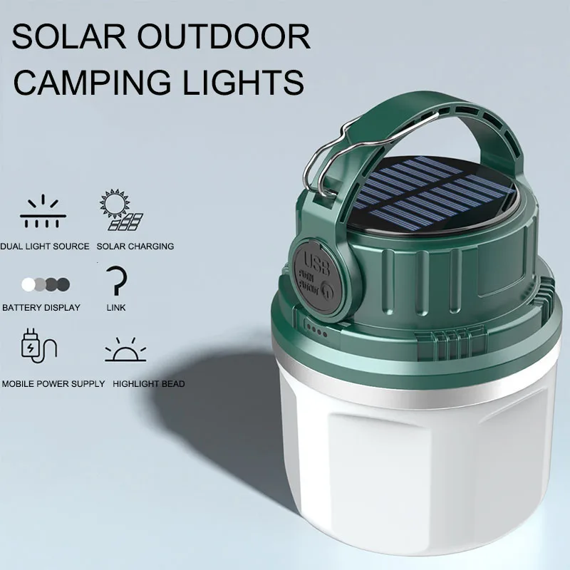 

Portable Rechargeable LED Camping Lantern Solar High Power Tent Lamp Flashlights Outdoor Camping Emergency Work Lighting Light