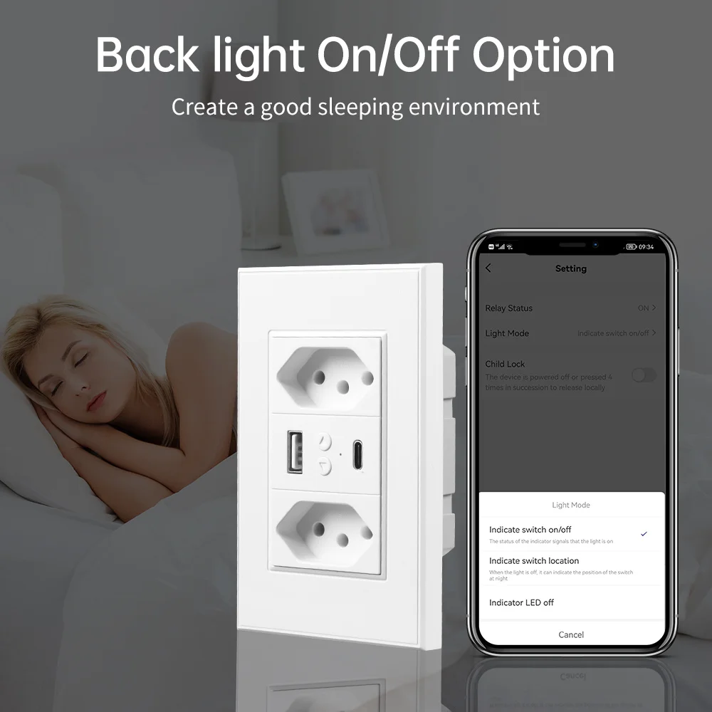 투야 브라질 와이파이 벽 스위치 소켓, 브라질 스마트 스위치 콘센트 플러그, USB C 타입 USB 포트, 알렉사 구글 홈용, 10A
