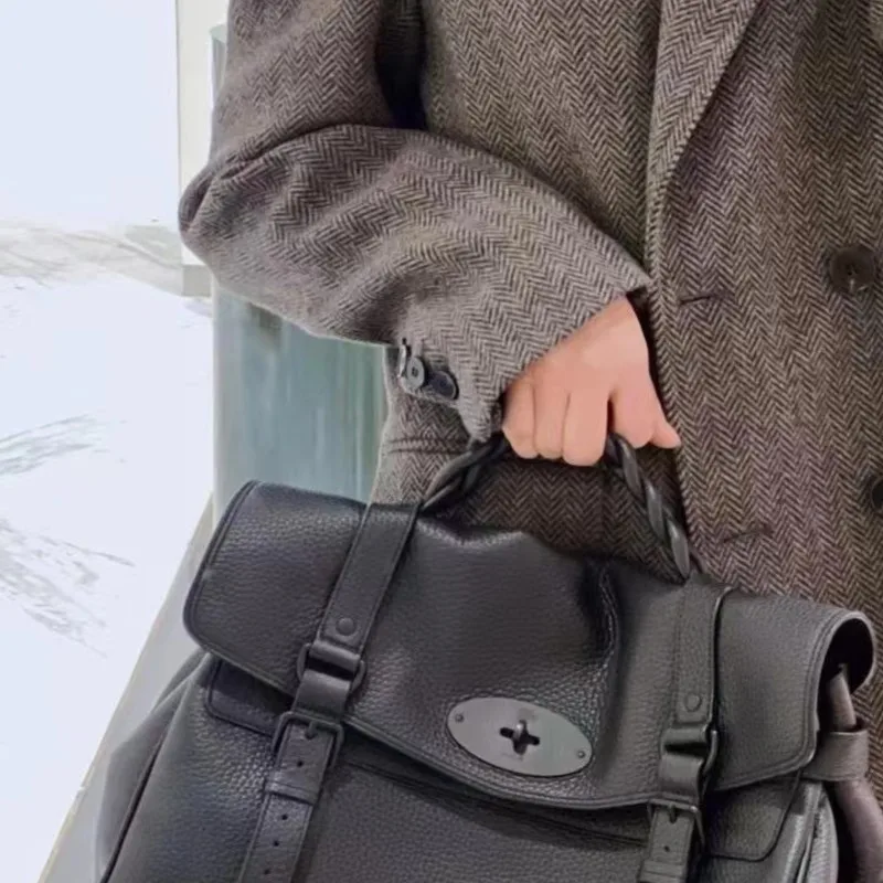 JIAERDI Retro Black Lock Shoulder Bag Women Leather Square Large Capacity Handbag Ladies Premium Commute Versatile Crossbody Bag