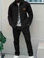 Nouvel ensemble décontracté 2 pièces pour homme 2026 – Survêtement d'automne en tricot gaufré couleur unie avec veste à col revers boutonnée et poches, et pantalon long 2