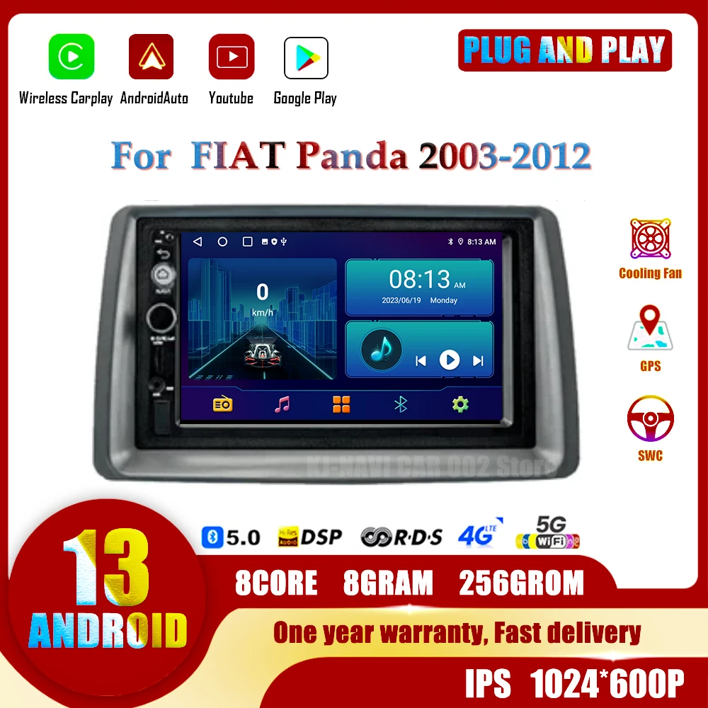 7''Android 13 Fotocamera Per Fiat Panda 2003 - 2012 Autoradio Lettore Multimediale Navigazione Stereo Wireless Carplay Radio Ips 4G Wifi
