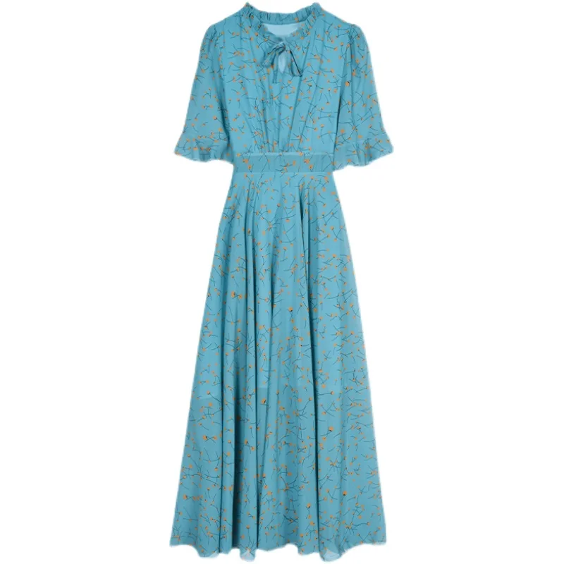 Women's Elegant Vintage Khaki Long-sleeve Dress 2023 Summer Floral