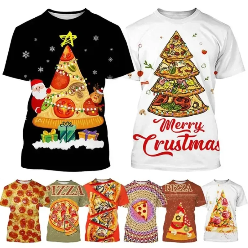 

Funny Pizza 3D Printed T Shirt Men and Women Casual Christmas Pizza Delicious Food Graphic Harajuku Style Streetwear Top