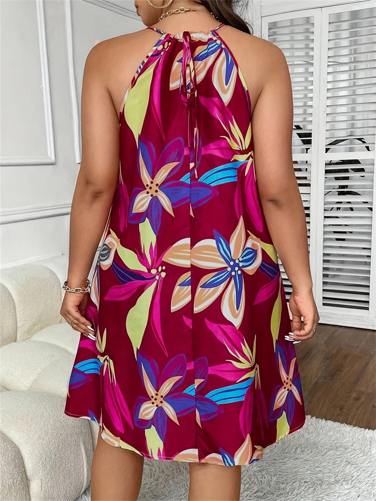 Wmstar Plus Size Dresses for Women Sexy Elegant Print Halter Lacing Summer  Holiday Beach Midi  Dresses Wholesale Dropshipping