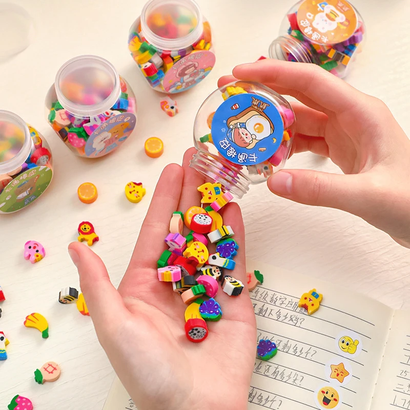

50pcs/set Cute Rubber Eraser Creative Animal Fruit Pencil Erasers Mini Kawaii Stationery Kids Student Office Supplies