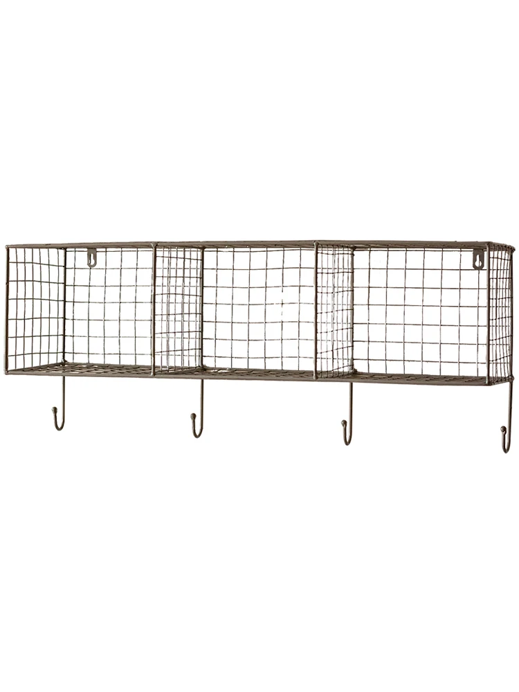 

Iron Grid Wall Rack Hook Wall-Mounted Storage Rack Organizing Rack Industrial Style Decoration Shelf Hanging Decoration