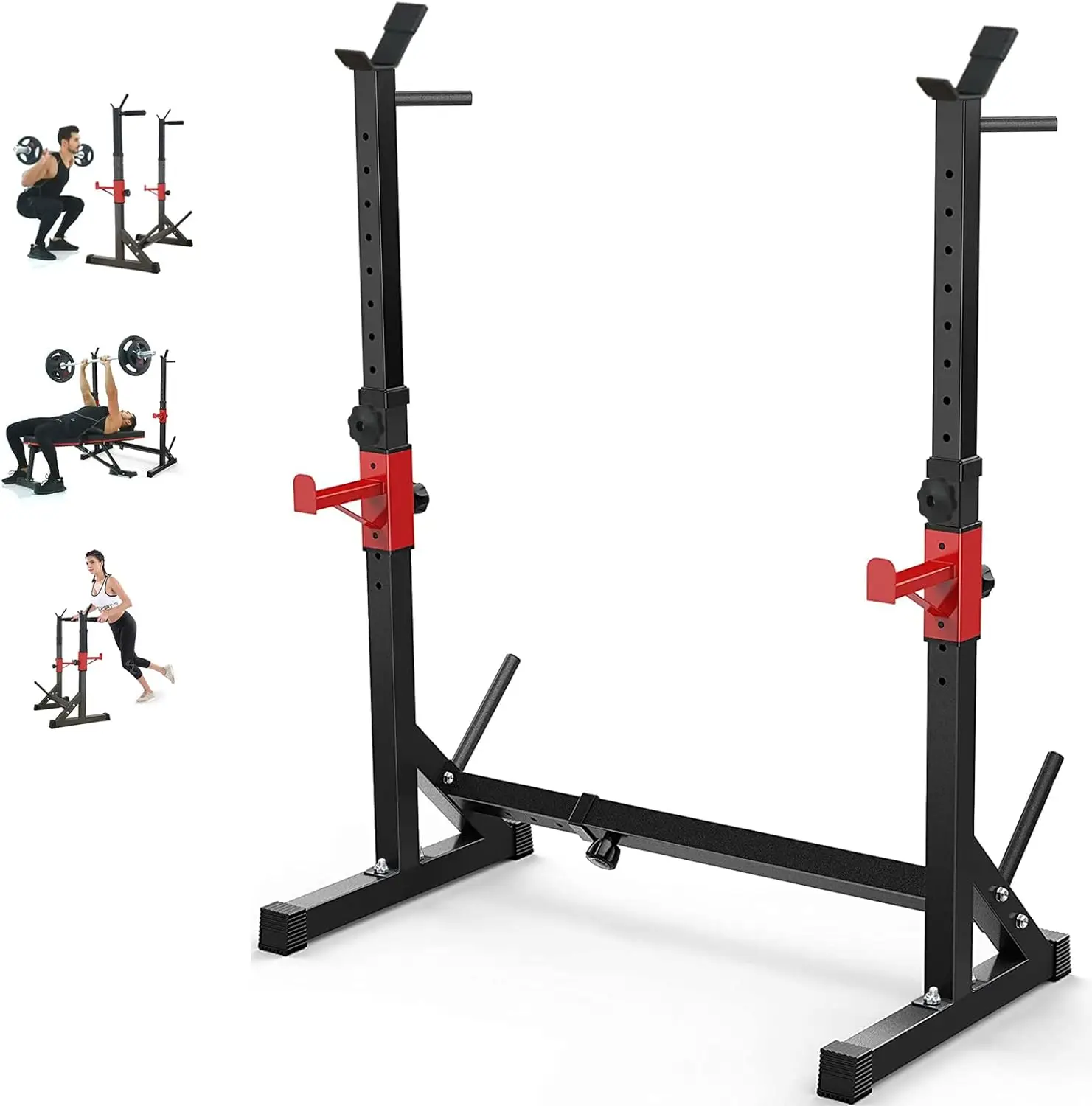 

Adjustable Squat Rack Stand with Barbell Rack Weight Plate Holder, J Hooks,Dip Bar Station for bench Press Strength Training Max