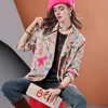 Autumn mid-length hand-painted graffiti print casual women's plaid suit jacket 2