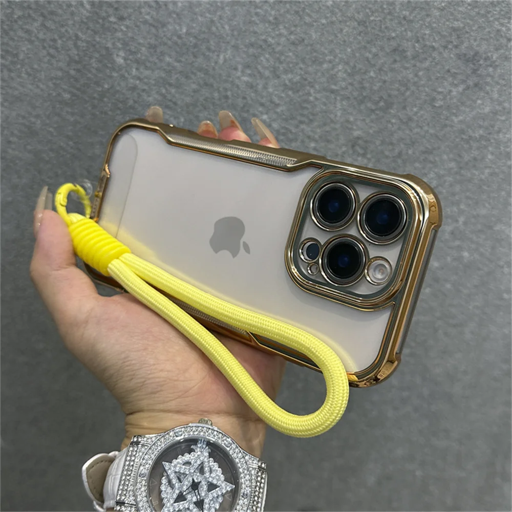 Elegant Plated Clear Wrist Strap Lanyard Phone Case with Cooling Protective Cover