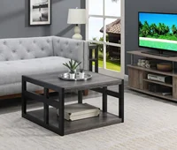 Monterey Square Coffee Table with Shelf, Weathered Gray/Black 2
