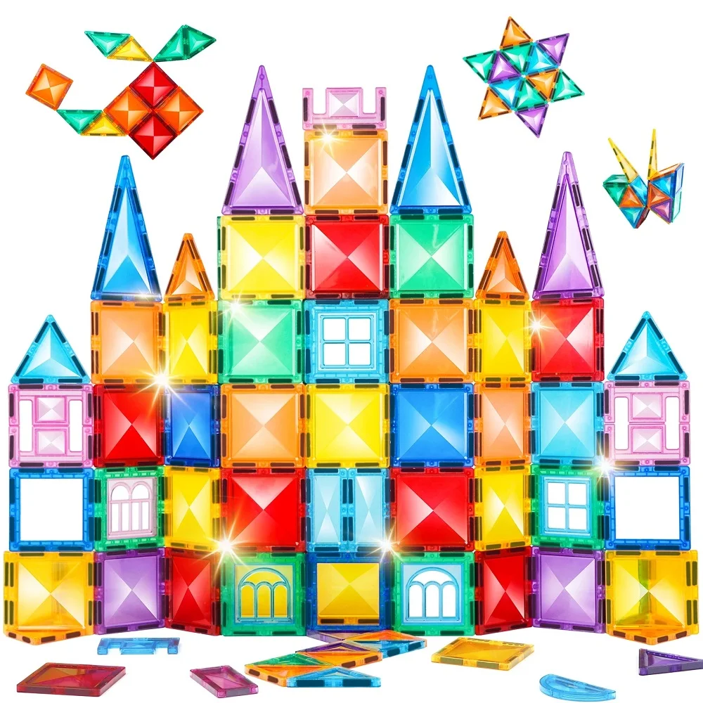 Colorful Diamond Surface Magnetic Building Block Toy for Kids Big Size Magnetic Tiles Sets Montessori Educational Toys Magnetic Building Blocks Magnetic Assembly Toy