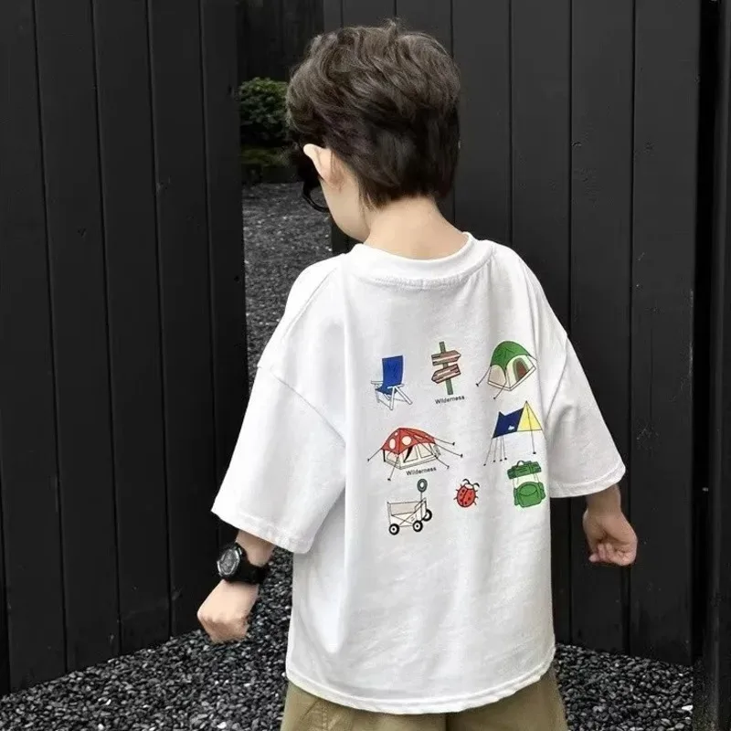 2024 Boys Cartoon Short-sleeved Pure CottonT-shirt Children's Clothing Summer Children's Short-sleeved Top Shirt Korean Version 2