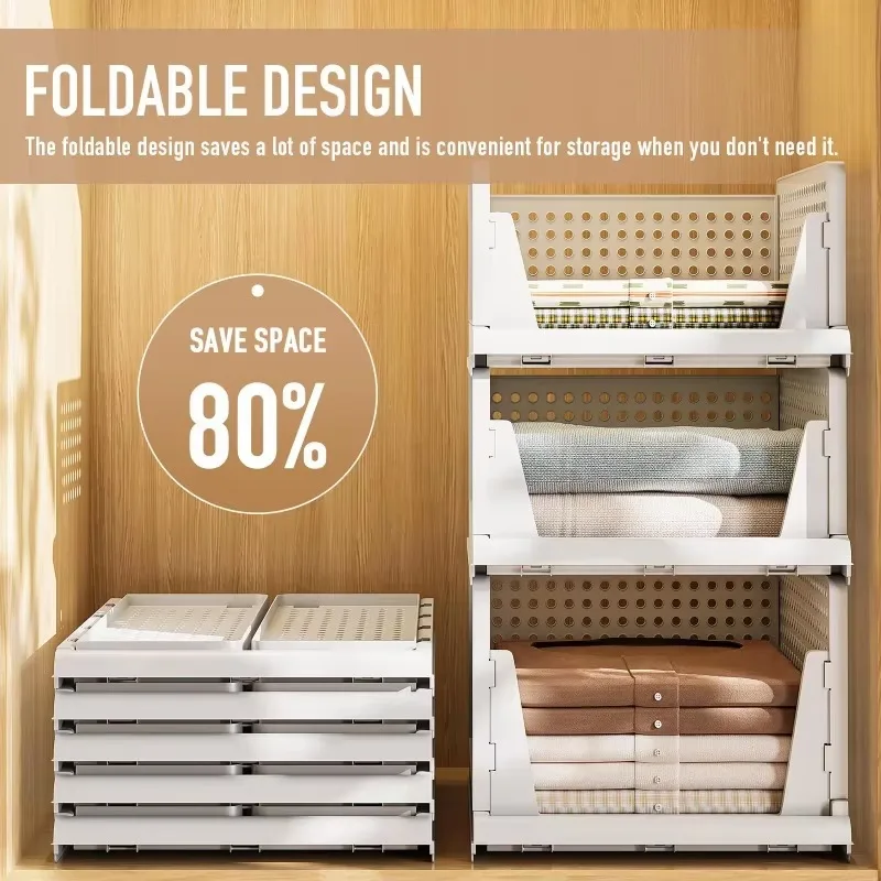 Foldable Storage Box with Slide Rail Drawer for Seasonal Clothing Classification Home Office Space Saving Clothes Toy Organizer