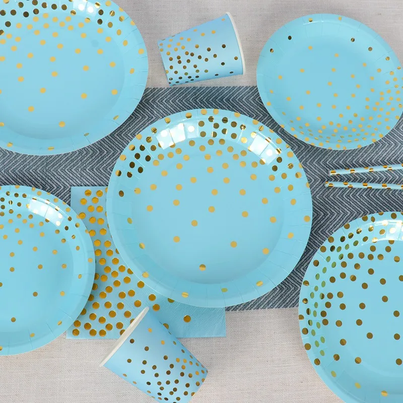 Rose Gold Disposable Tableware Happy Birthday Party Decoration Kids Adult Paper Plates Cup Wedding Decor Baby Shower Girl