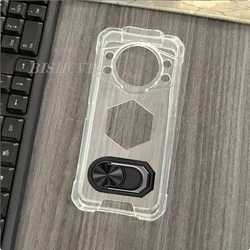 Durable TPU Silicone Phone Case with Back Ring Holder and Bracket for Case & Holder (Transparent C Black)